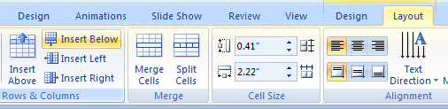 To insert columns and rows, click Insert Above, Insert Below, Insert Left, or Insert Right buttons.