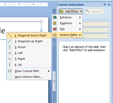 On the Custom Animation pane, click Add Effect, choose Motion Paths.