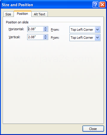 Click the Position tab to move the object and change settings as necessary.