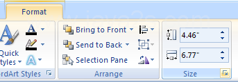 Select the object. Click the Format tab under Drawing Tools. Click the Size Dialog Box Launcher.