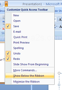 Click the Customize Quick Access Toolbar list arrow. Click Show Below the Ribbon or Show Above the Ribbon.