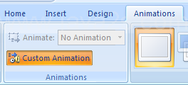 Select the SmartArt graphic. Click the Animations tab. Click the Custom Animations button.