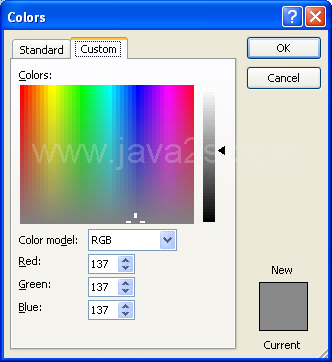 Click the Custom tab. Click the Color Mode list arrow, and then click RGB or HSL.