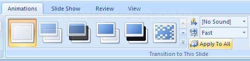 To apply the settings to all slides, click the Apply To All button.