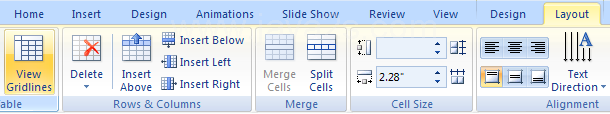 Select the table, click the Layout tab under Table Tools, and then click Show Gridlines to toggle it on and off.