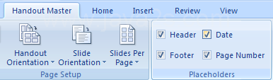 Handout Master: Select or clear the Header, Footer, Date, or Page Number check boxes.