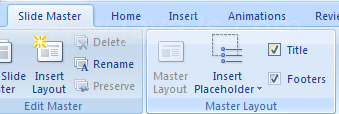 Slide Master: Select or clear the Title or Footers check boxes.