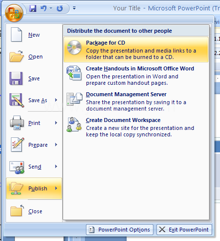 To package a presentation for CD