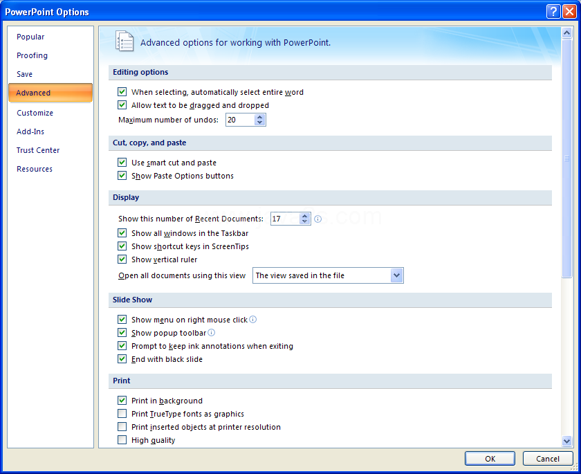 Set PowerPoint which view you want to open your document