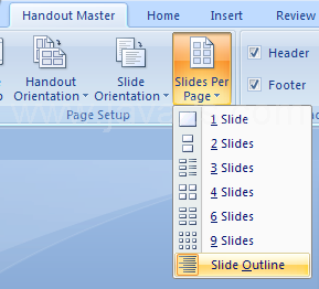 Or Click Show Slide Outline to show the slide outline, click the Slides-per-page button.