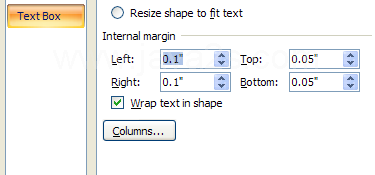 Click the Internal margin up and down arrows to change the left, right, top, and bottom slides of the shape.