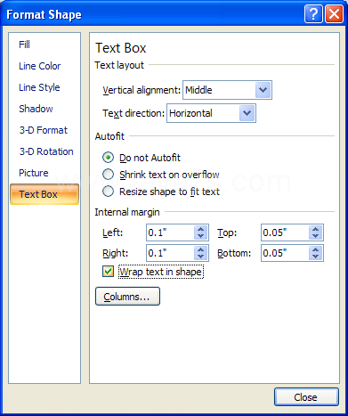 Click Text Box. Select the Wrap text in shape check box.