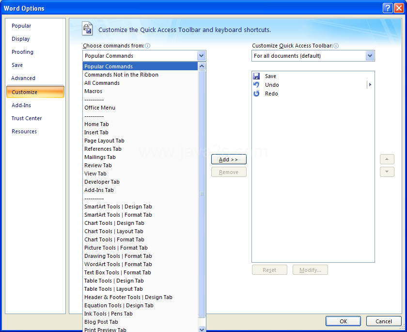 Then click Commands Not in the Ribbon.