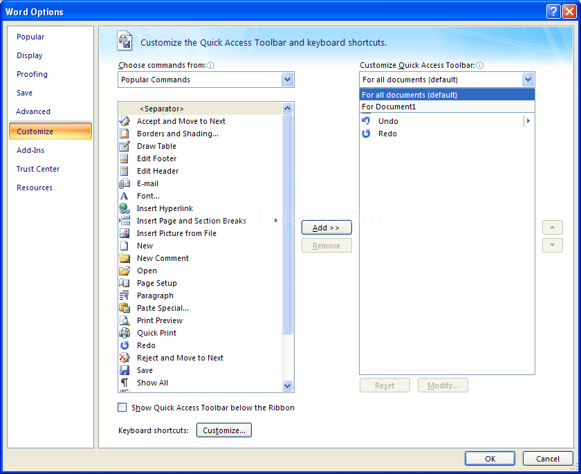 Then click For all documents (Default).