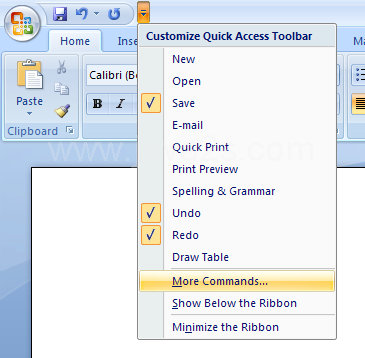 Add Commands Not in the Ribbon to the Quick Access Toolbar