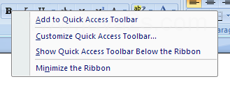 Right-click the button or group name on the Ribbon
