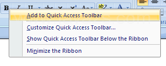 Then click Add to Quick Access Toolbar.