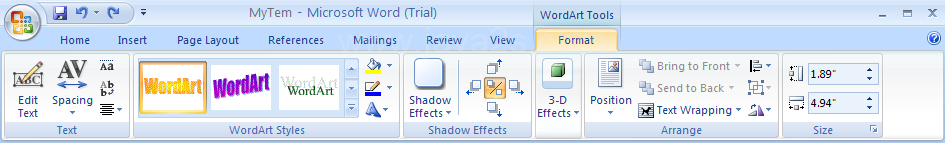 Then click the Format tab under Drawing or WordArt Tools.