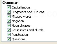 Select the check boxes with the grammar and style options under Grammer