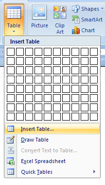 Or click Insert Table