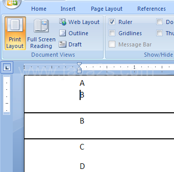 Click the section break in Print Layout view