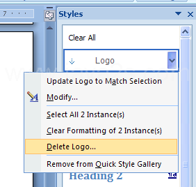 Then click Delete. You cannot delete Normal or built-in Heading styles.