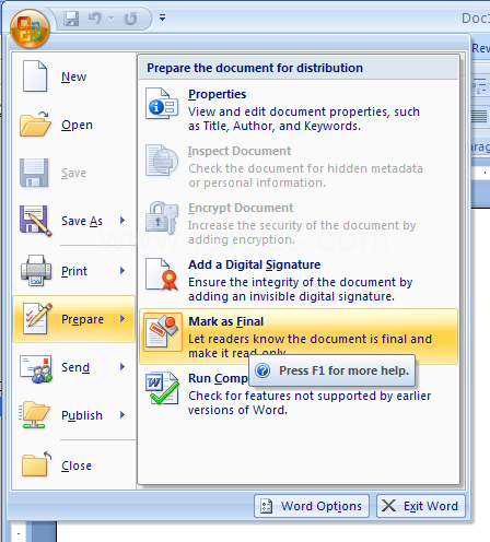 Enable editing for a document marked as final