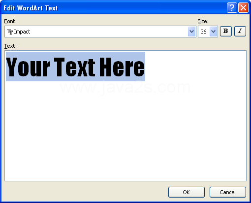 A WordArt text box appears with selected placeholder text.
