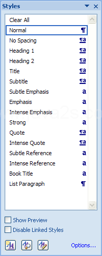 The Styles pane allows you to work with the main document styles.
