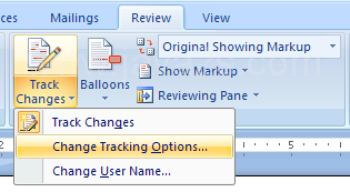 Modify Track Changes Options