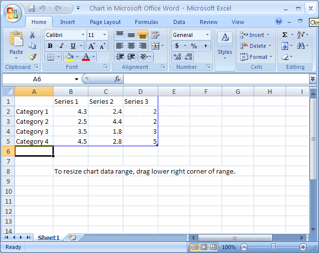 Then click the Close button on the Excel worksheet and return to Word.