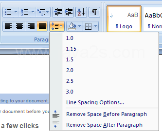 Line spacing: Click to select line spacing.