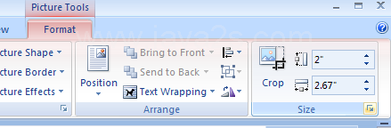 Click the Size Dialog Box Launcher.