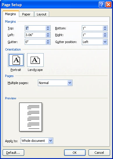 Display the Margins tab in the Page Setup dialog box