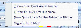 Right-click the button or group name on the Quick Access Toolbar