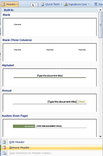 Then click Remove Header or Remove Footer.