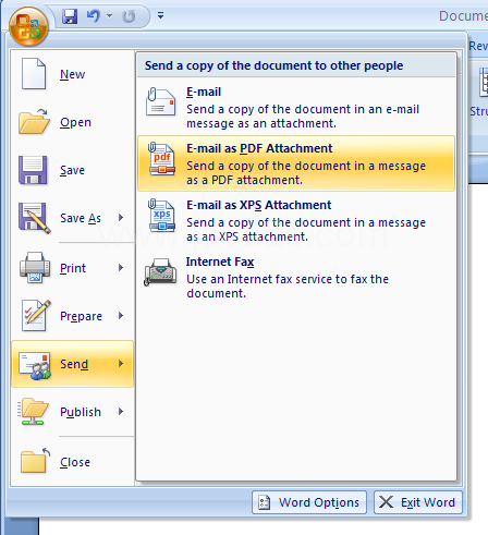 Send a Document as a PDF or XPS Using E-mail