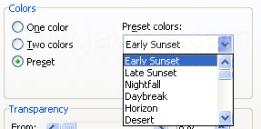 Then click the Preset colors list arrow