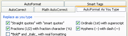 Click the 'AutoFormat As You Type tab'.