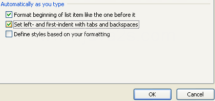 Select the 'Set left- and first-indent with tabs and backspaces'.