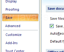 In the left pane, click Save.