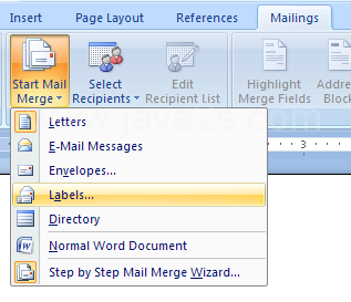 Set up the main document for labels manually