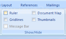 To hide the Rulers, clear the Ruler check box.