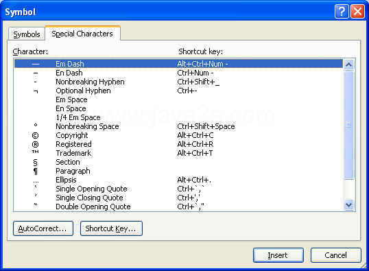 Then click Special Characters.