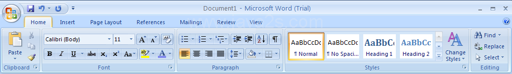 Tabs and their functions in Word 2007