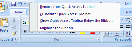 To minimize the Ribbon: Double-click the name of the tab that is displayed.