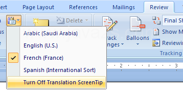 Turn off the Translation ScreenTip