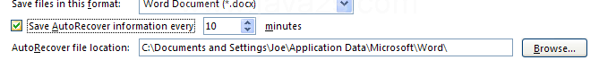 Select the 'Save AutoRecover information every x minutes' check box.