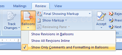 Use Balloons or Reviewing Pane