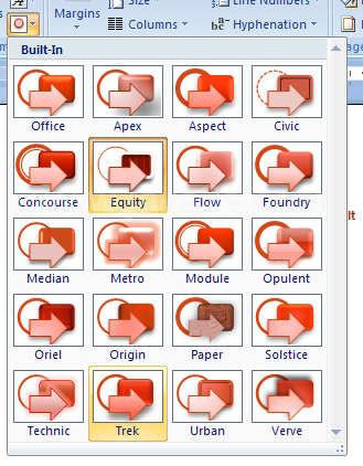 Point to the Effects button to display a ScreenTip with the current theme effects name.